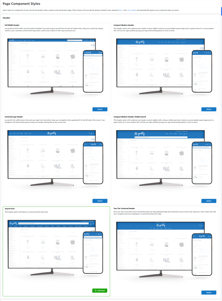 Image of the Page component styles section of Yodifys Admin Portals.