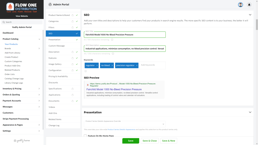 Yodify's On-platform SEO Tools. SEO Titles and Descriptions in products.